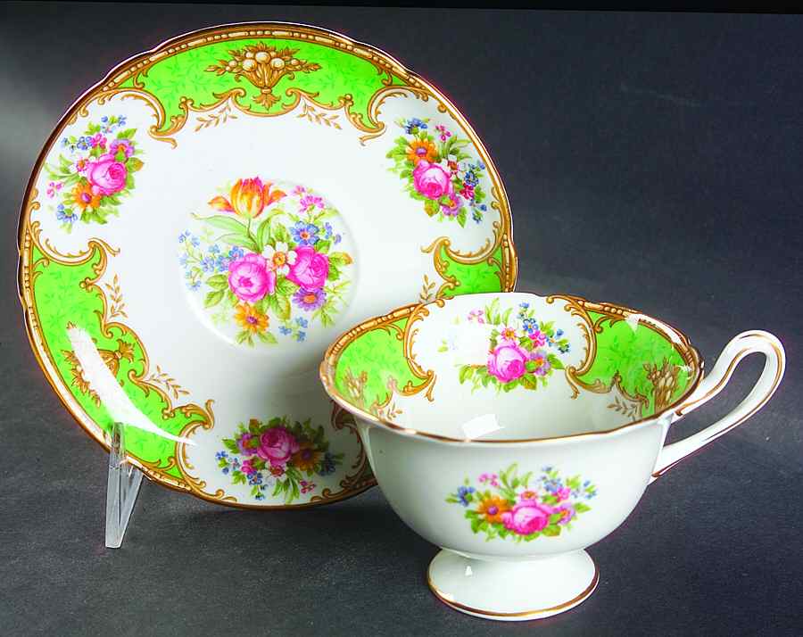 Duchess Green Footed Cup & Saucer Set by Shelley-1