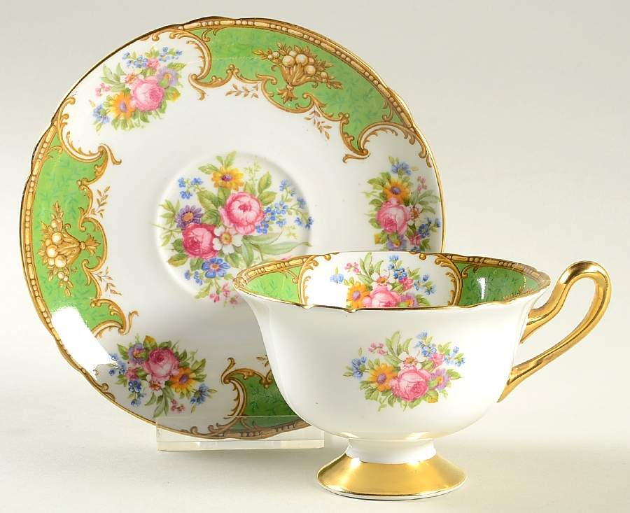 Duchess Green Footed Cup & Saucer Set by Shelley-1