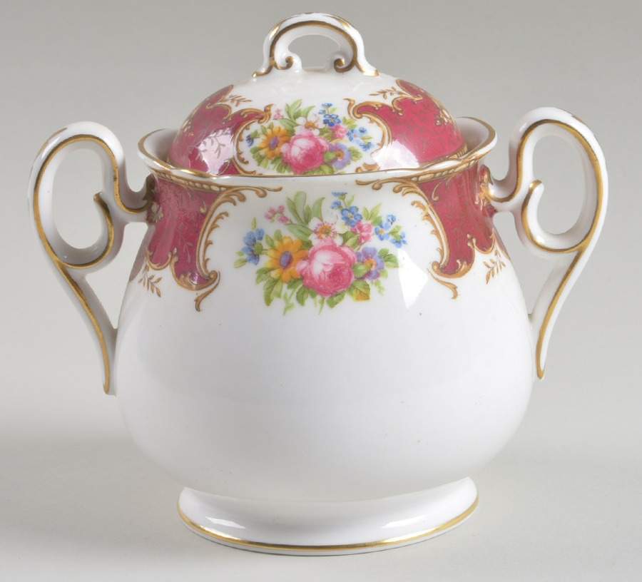 Duchess Red Sugar Bowl & Lid by Shelley-1