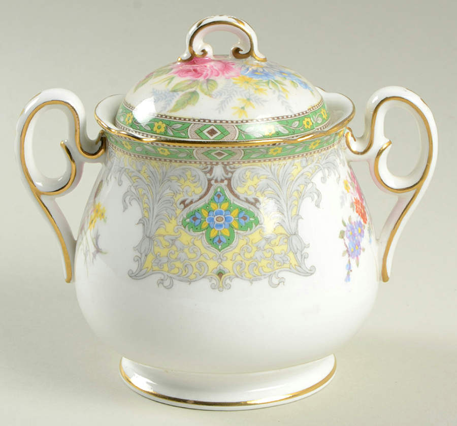 Georgian Green Sugar Bowl & Lid by Shelley-1