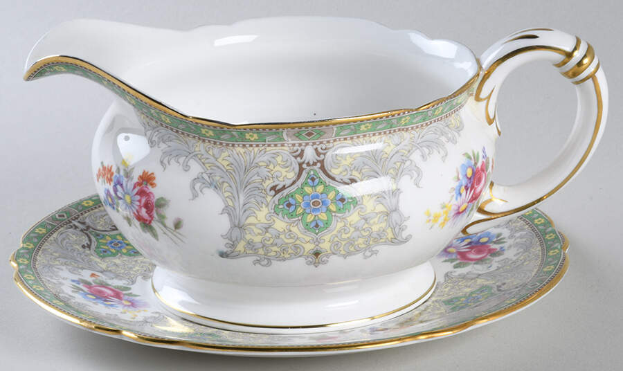 Georgian Green Gravy Boat & Underplate by Shelley-1