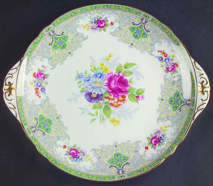 Georgian Green Handled Cake Plate by Shelley-1