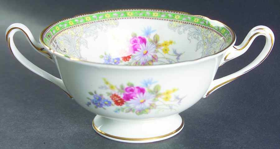 Georgian Green Footed Cream Soup Bowl by Shelley-1
