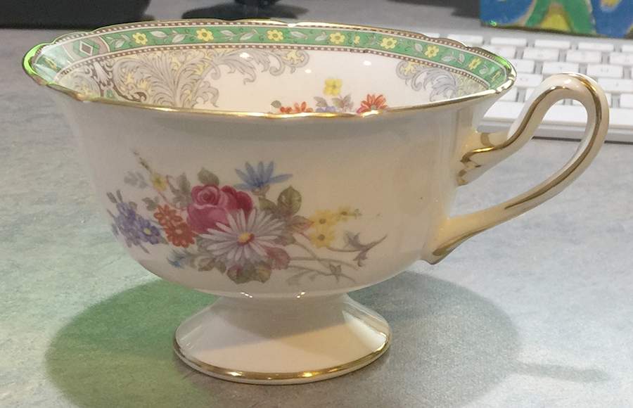Georgian Green Footed Cup & Saucer Set by Shelley-1