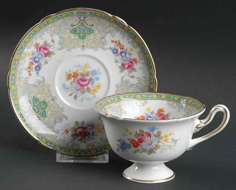 Georgian Green Footed Cup & Saucer Set by Shelley-1