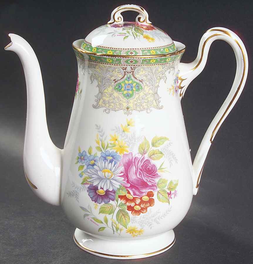 Georgian Green Coffee Pot & Lid by Shelley-1