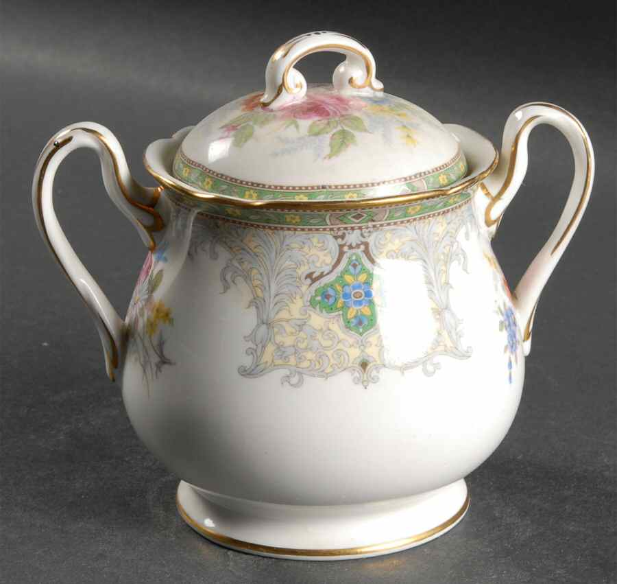 Georgian Green Sugar Bowl & Lid by Shelley-1