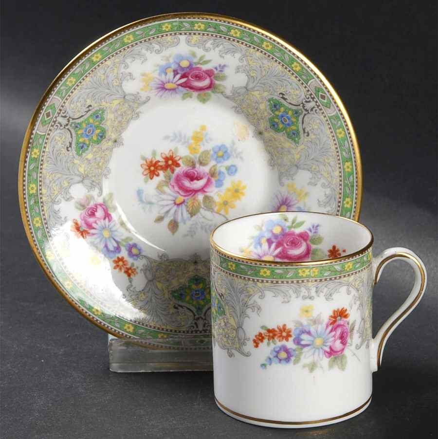 Georgian Green Flat Demitasse Cup & Saucer Set by Shelley-1