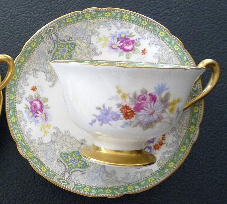 Georgian Green Footed Cup & Saucer Set by Shelley-1