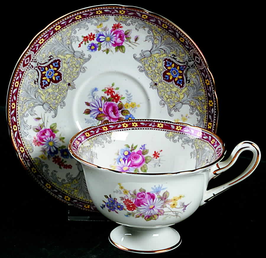 Georgian Red Footed Cup & Saucer Set by Shelley-1