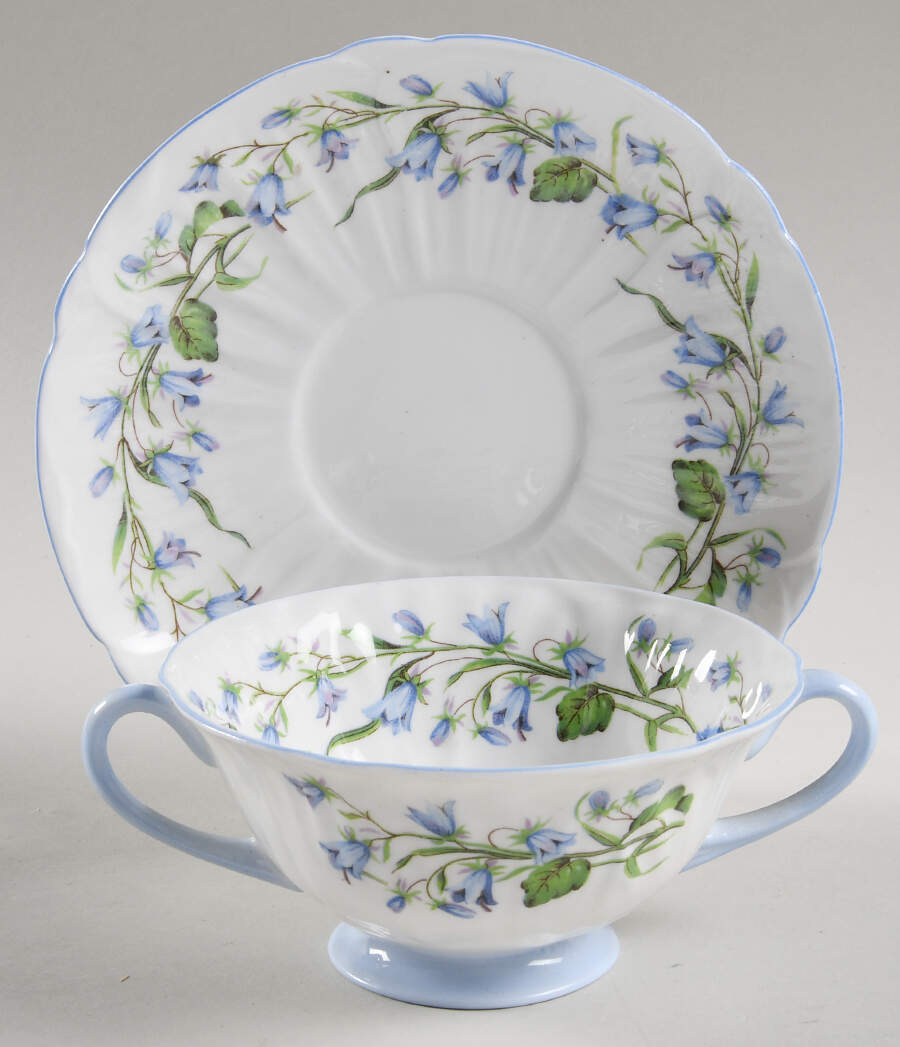 Harebell (Oleander) Footed Cream Soup Bowl & Saucer Set by Shelley-1