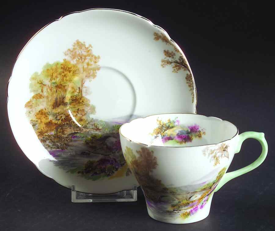 Heather (Gainsborough) Flat Cup & Saucer Set by Shelley-1