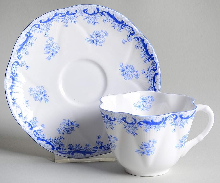 Heavenly Blue (Dainty Shape) Flat Cup & Saucer Set by Shelley-1