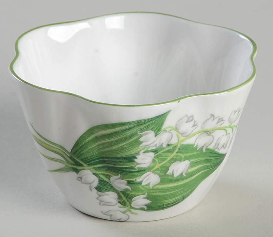 Lily of The Valley (Green Trim, Dainty Shape) Individual Open Sugar Bowl by Shelley-1