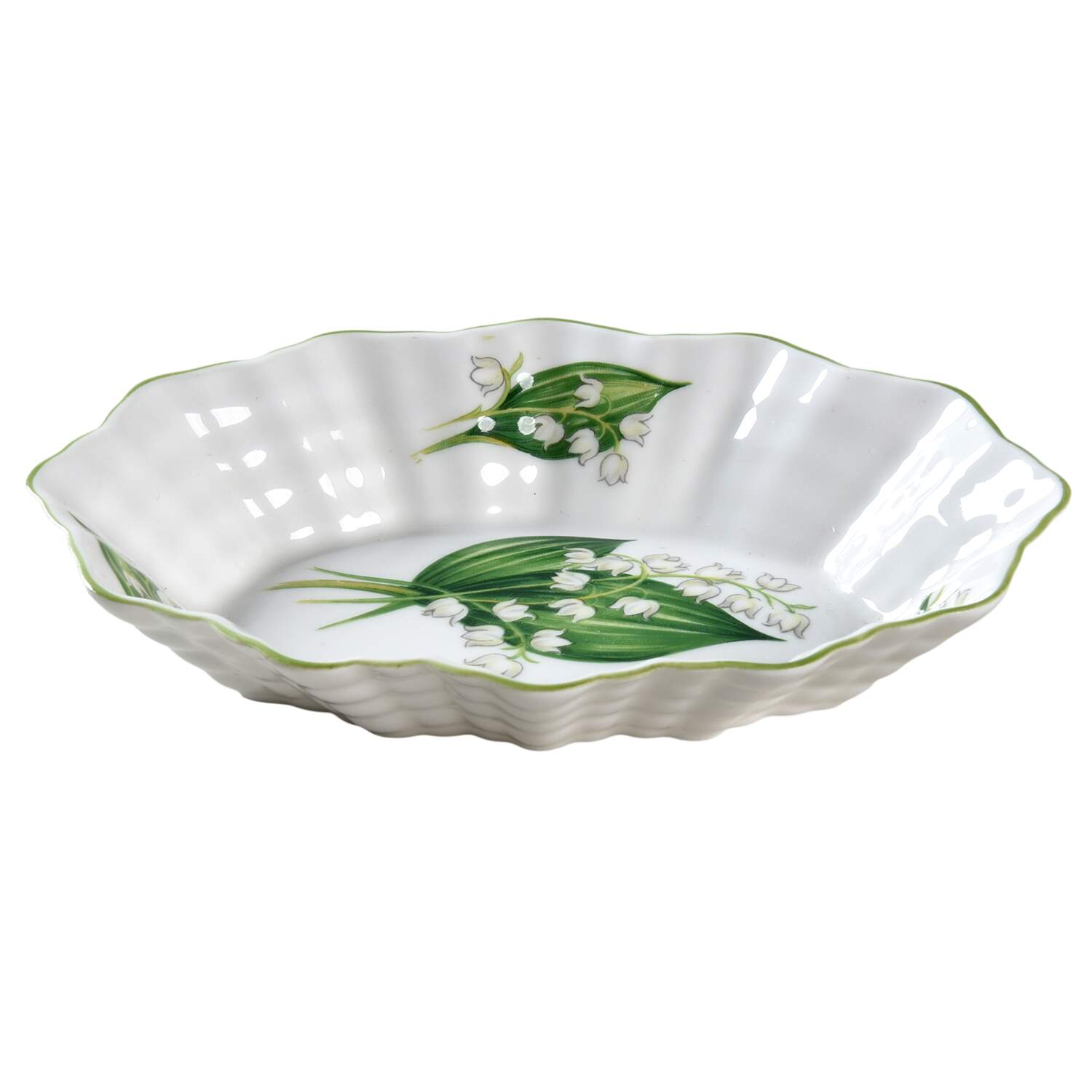 Lily of The Valley (Green Trim, Dainty Shape) Sweet Meat Dish by Shelley-1