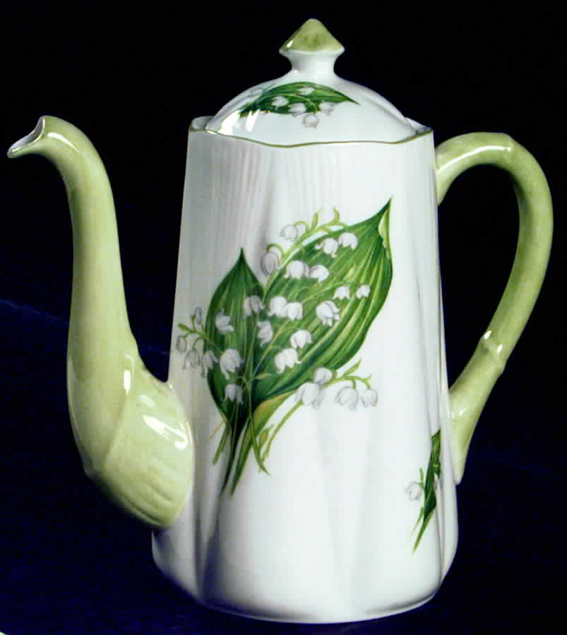 Lily of The Valley (Green Trim, Dainty Shape) Mini Coffee Pot & Lid by Shelley-1