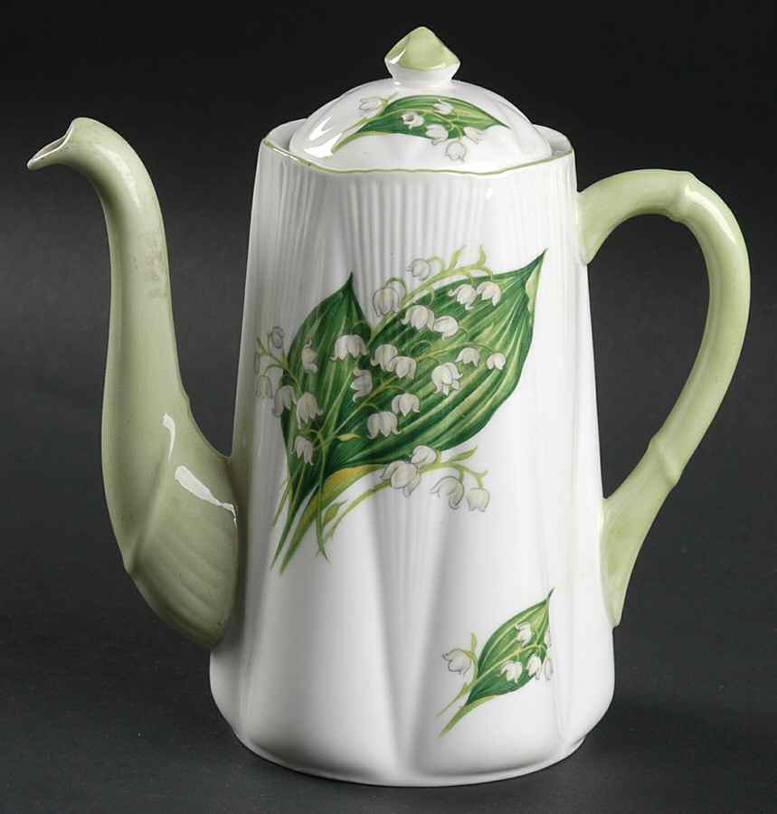 Lily of The Valley (Green Trim, Dainty Shape) Individual Coffee Pot & Lid by Shelley-1