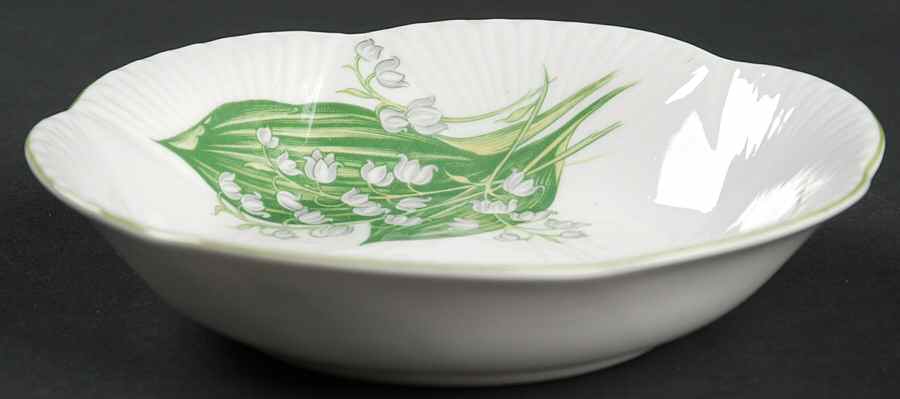 Lily of The Valley (Green Trim, Dainty Shape) Fruit/Dessert (Sauce) Bowl by Shelley-1