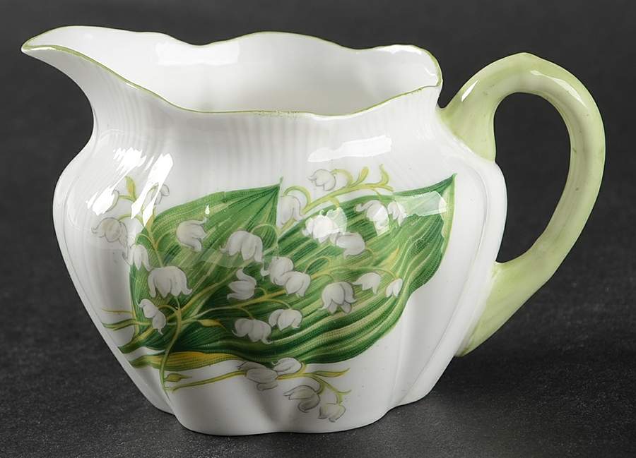 Lily of The Valley (Green Trim, Dainty Shape) Mini Creamer by Shelley-1