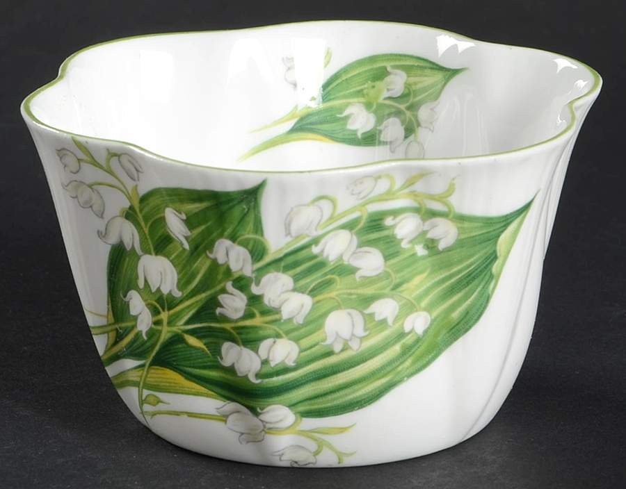 Lily of The Valley (Green Trim, Dainty Shape) Mini Open Sugar Bowl by Shelley-1
