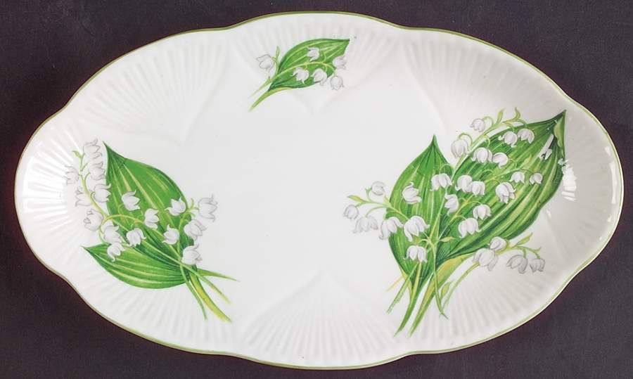 Lily of The Valley (Green Trim, Dainty Shape) Tray for Individual Creamer & Open Sugar by Shelley-1