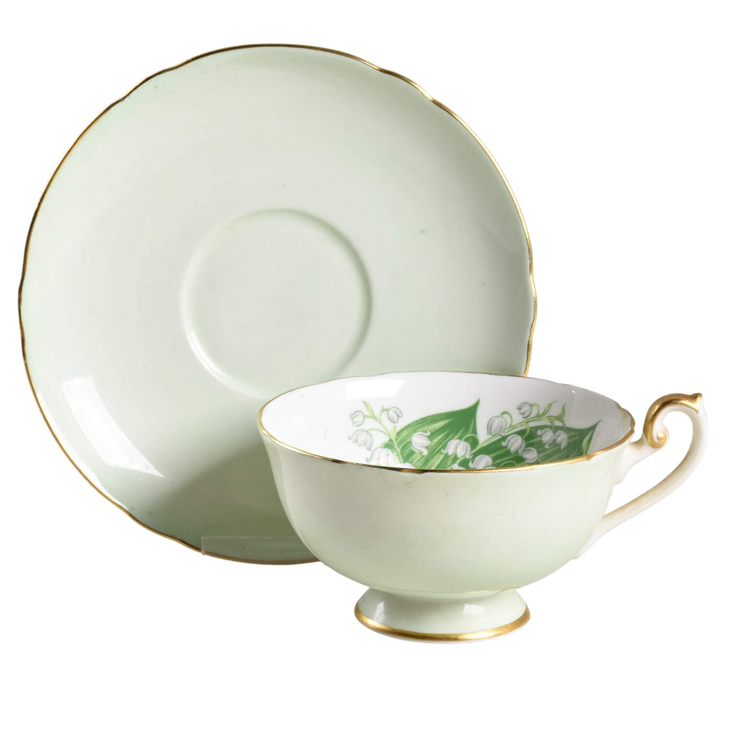 Lily of the Valley (Oleander, Gold Trim) Footed Cup & Saucer Set by Shelley-1