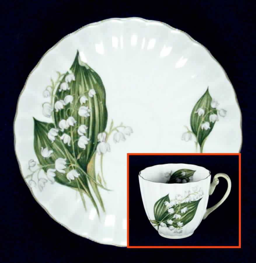 Lily of the Valley (#13822, Ribbed) Flat Demitasse Cup & Saucer Set by Shelley-1