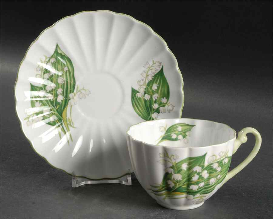 Lily of the Valley (#13822, Ribbed) Flat Cup & Saucer Set by Shelley-1