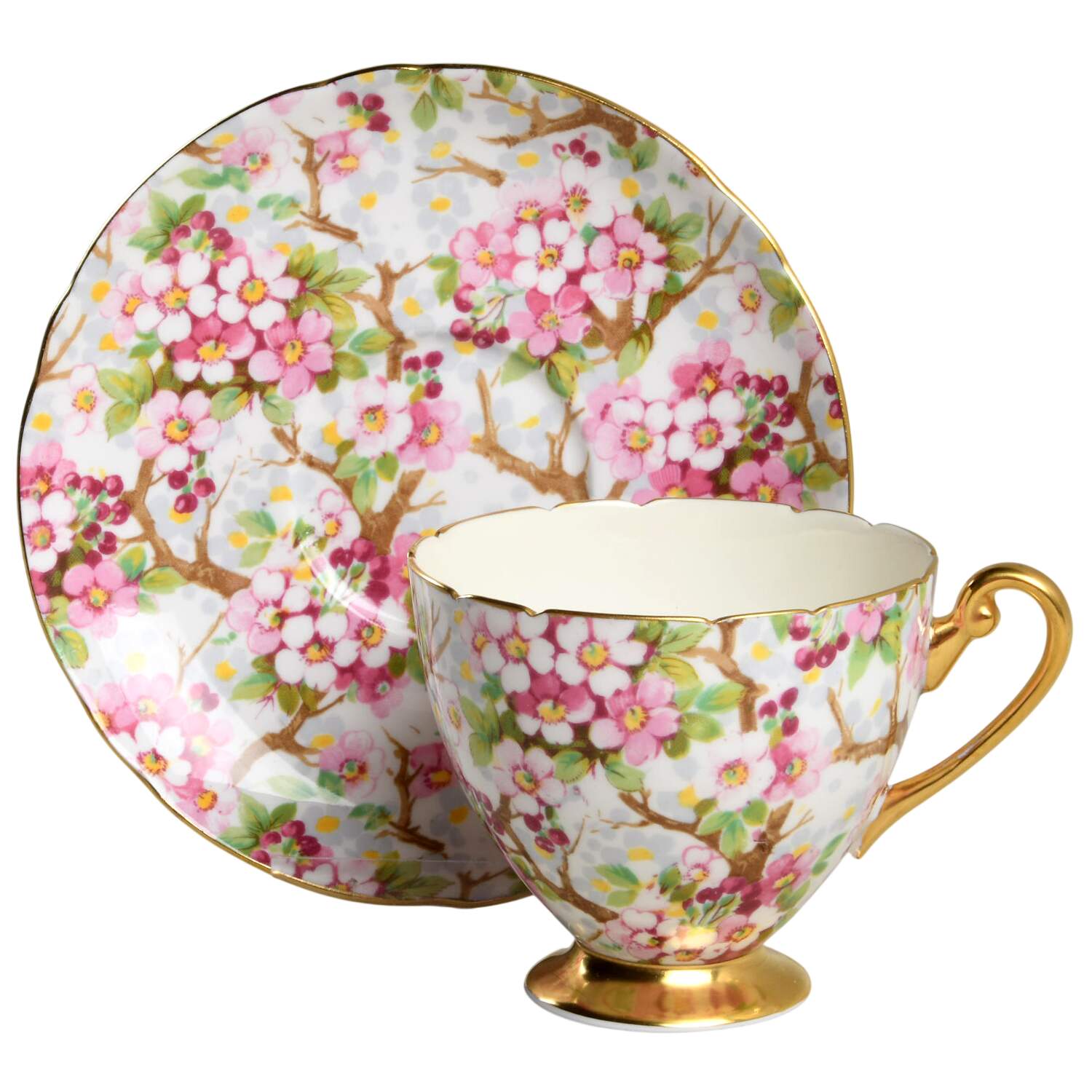 Maytime (Gold Trim) Footed Cup & Saucer Set by Shelley-1
