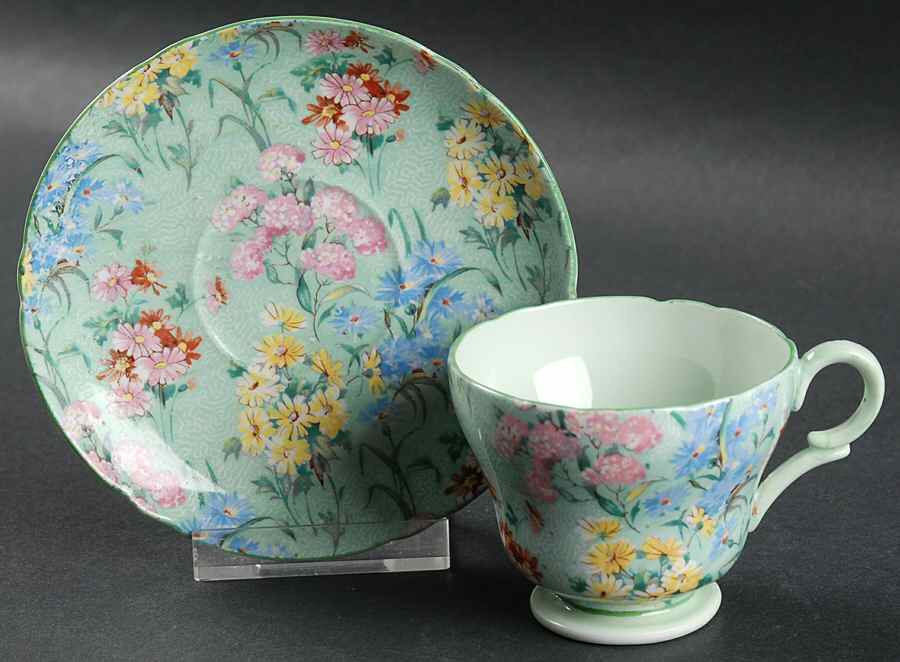 Melody (Henley&New Cambridge Shape, Green) Footed Demitasse Cup & Saucer Set by Shelley-1