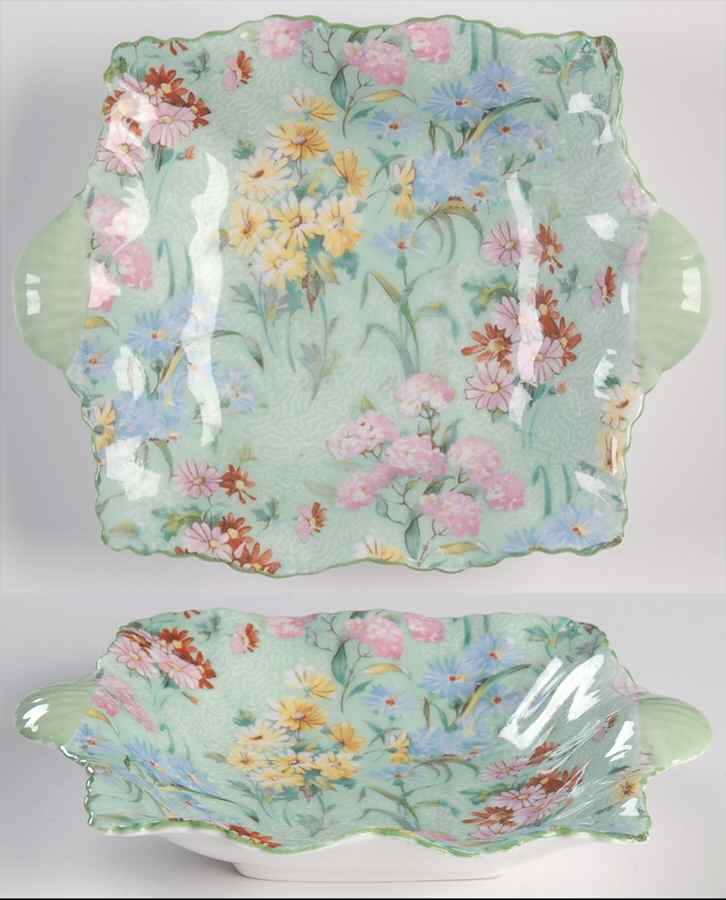 Melody (Henley&New Cambridge Shape, Green) Small Square Sweet Meat Dish by Shelley-1