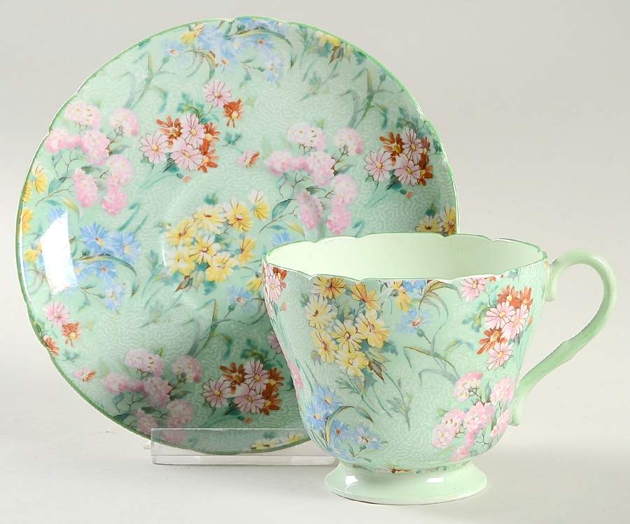 Melody (Henley&New Cambridge Shape, Green) Footed Cup & Saucer Set by Shelley-1