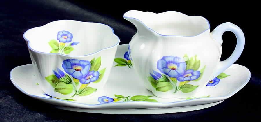 Morning Glory Mini Creamer & Open Sugar with Tray by Shelley-1