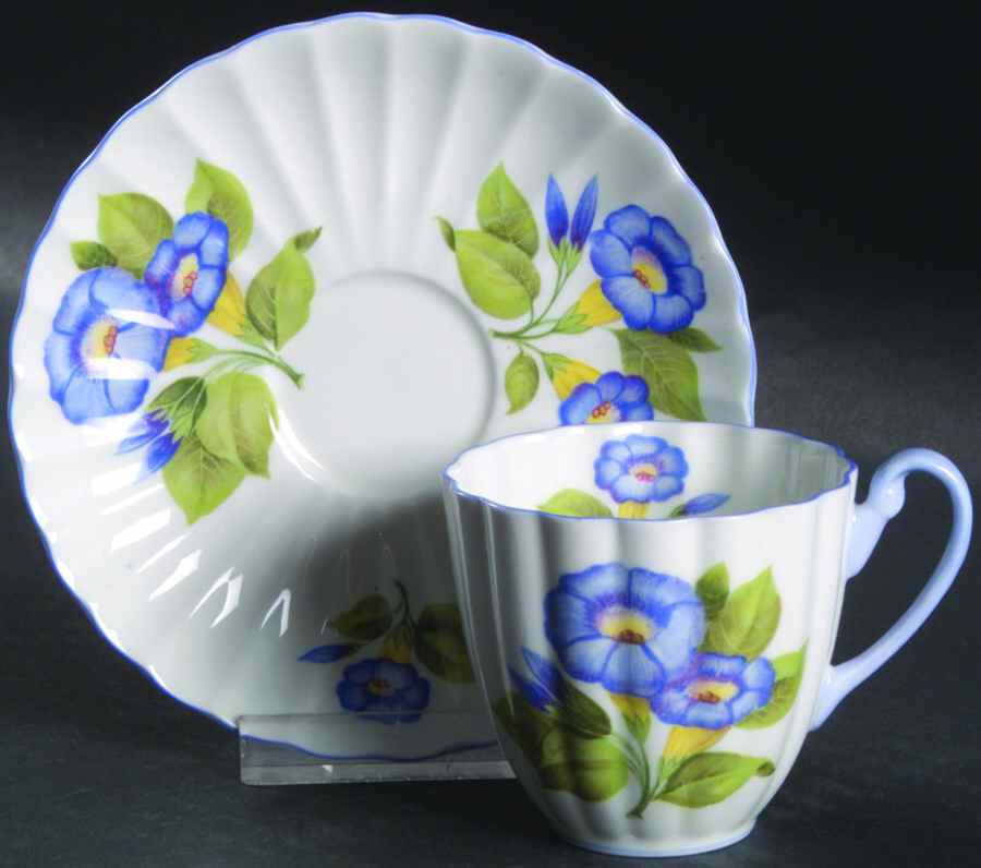 Morning Glory Flat Demitasse Cup & Saucer Set by Shelley-1