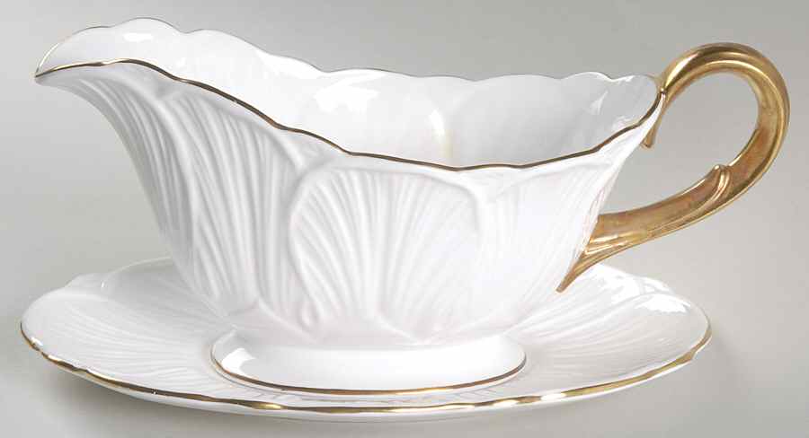Oleander (Gold Trim) Gravy Boat & Underplate by Shelley-1