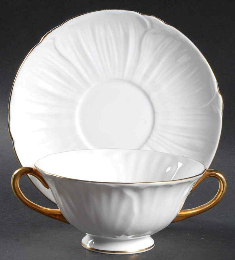 Oleander (Gold Trim) Footed Cream Soup Bowl & Saucer Set by Shelley-1