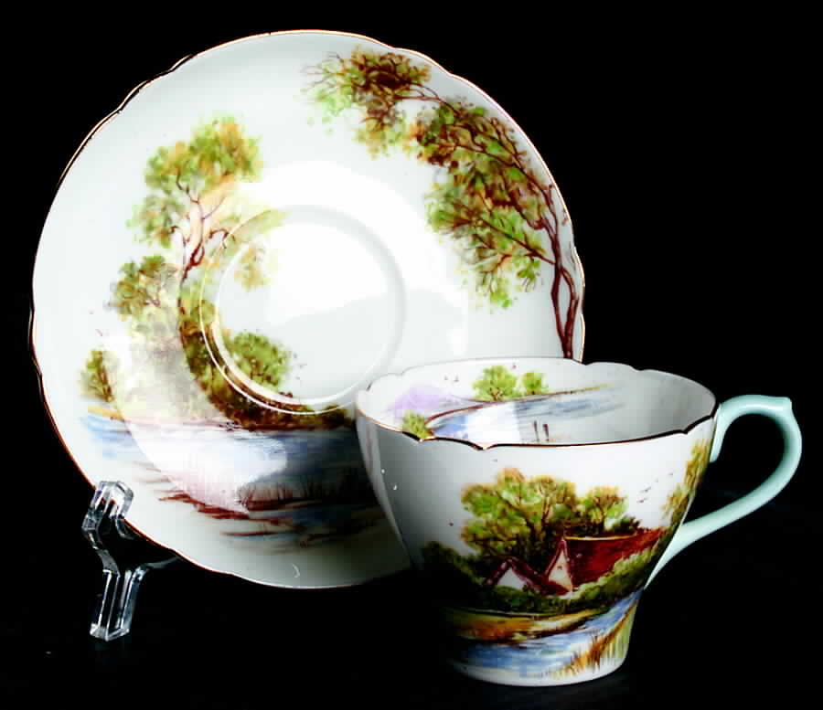 Old Mill Flat Cup & Saucer Set by Shelley-1