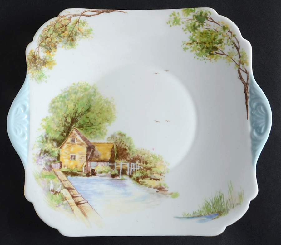 Old Mill Square Handled Cake Plate by Shelley-1