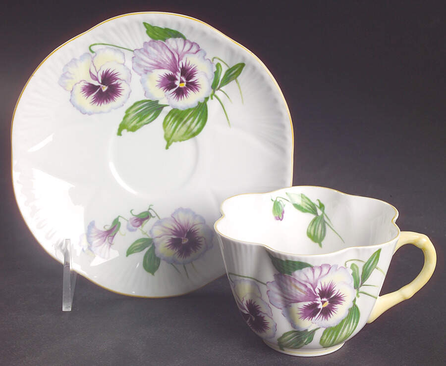 Pansy (Dainty Shape) Flat Cup & Saucer Set by Shelley-1