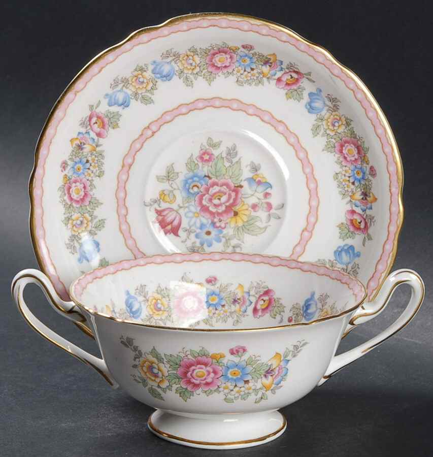 Pompadour Footed Cream Soup Bowl & Saucer Set by Shelley-1