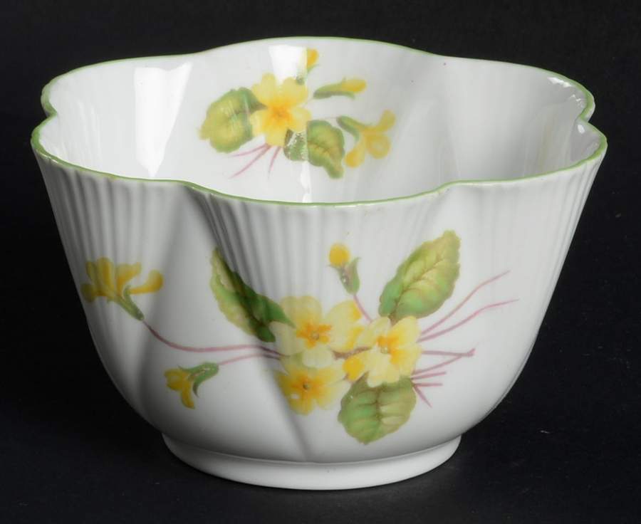 Primrose (Dainty Shape, Green Trim) Open Sugar Bowl by Shelley-1