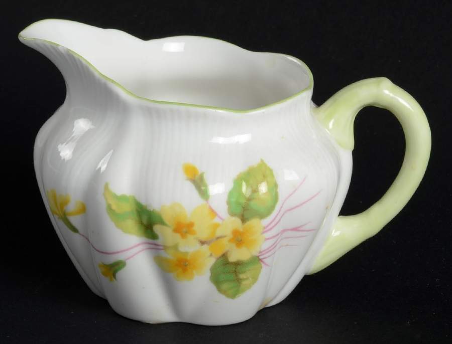 Primrose (Dainty Shape, Green Trim) Mini Creamer by Shelley-1