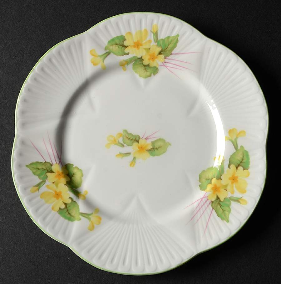 Primrose (Dainty Shape, Green Trim) Bread & Butter Plate by Shelley-1