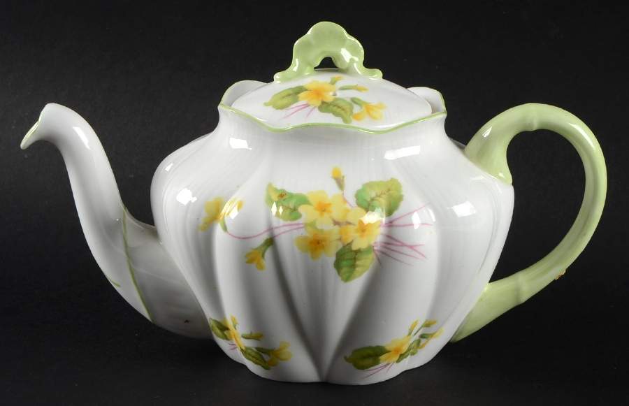 Primrose (Dainty Shape, Green Trim) Mini Teapot & Lid by Shelley-1