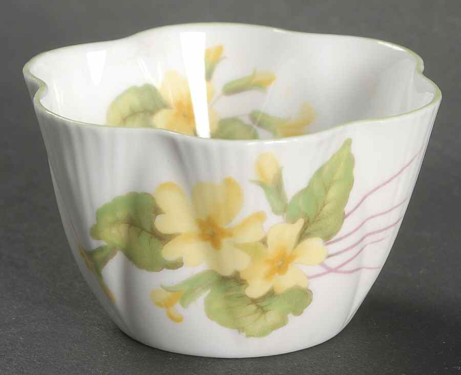 Primrose (Dainty Shape, Green Trim) Individual Open Sugar Bowl by Shelley-1