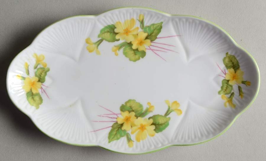 Primrose (Dainty Shape, Green Trim) Tray for Individual Creamer & Open Sugar by Shelley-1