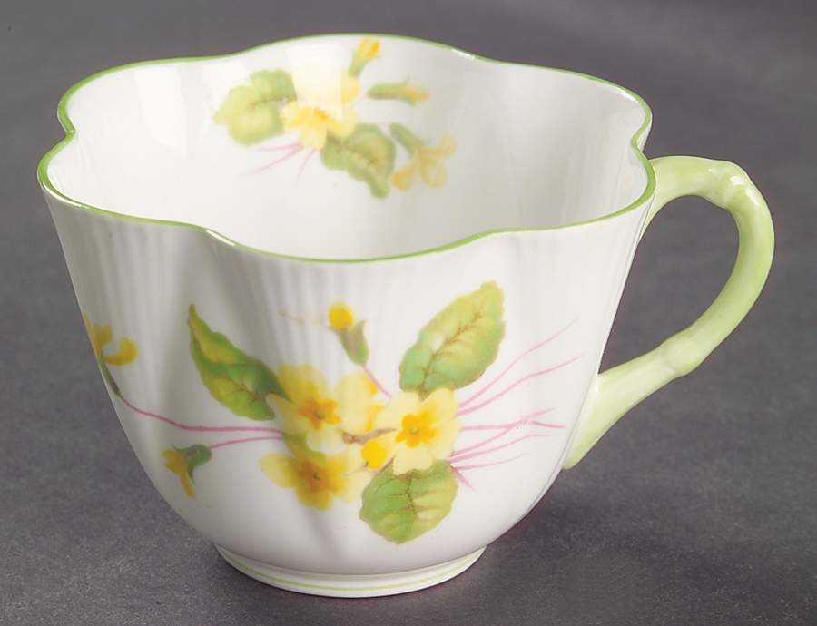 Primrose (Dainty Shape, Green Trim) Flat Cup by Shelley-1