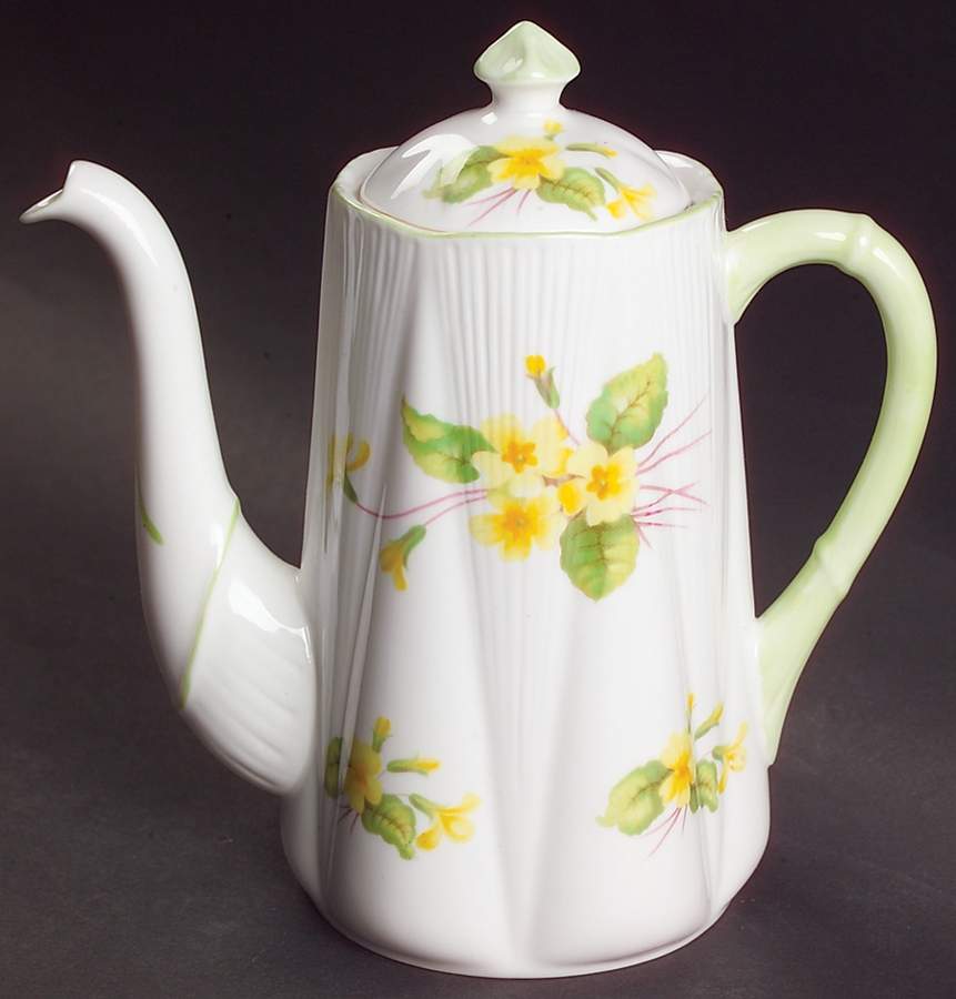 Primrose (Dainty Shape, Green Trim) Mini Coffee Pot & Lid by Shelley-1