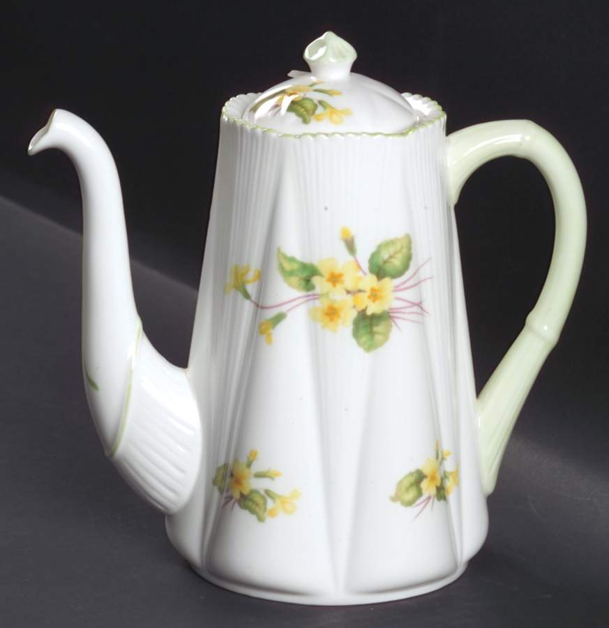 Primrose (Dainty Shape, Green Trim) Coffee Pot & Lid by Shelley-1
