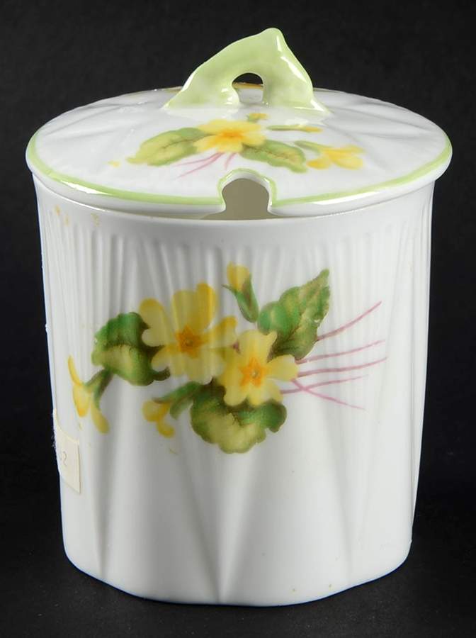 Primrose (Dainty Shape, Green Trim) Jam/Jelly & Lid by Shelley-1